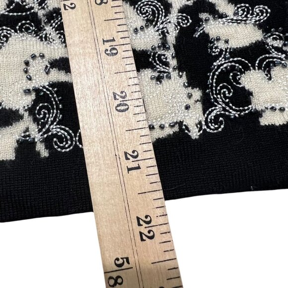 Amber Sun Black & Cream Floral Knit Beaded Cardigan Sweater Size XL - Picture 6 of 8